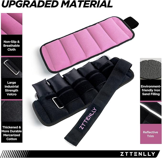 Adjustable Ankle Weights 1-5/10/15/20LBS Pair with Carry Bag - Breathable Fabrics, Reflective Trim - Strength Training Leg Wrist Arm Ankle Walking Weights Sets for Women Men Kids