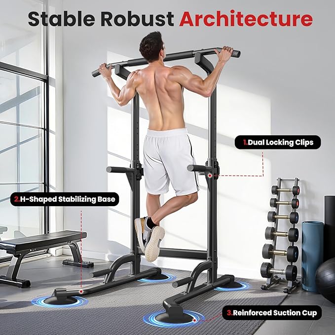 Dskeuzeew Pull Up Bar Free Standing for Multi-Function Home Gym Strength, Pull Up Dip Station Assistive Trainer Height Adjustable, Power Tower Training Heavy-Duty Fitness Equipment