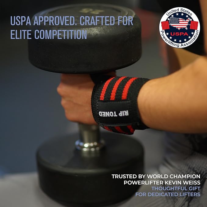 Rip Toned Wrist Wraps for Weightlifting – USPA & USAPL Approved 18" Wrist Straps for Powerlifting – Adjustable, Durable Gym Wraps with Thumb Loop – Maximum Support for Men & Women