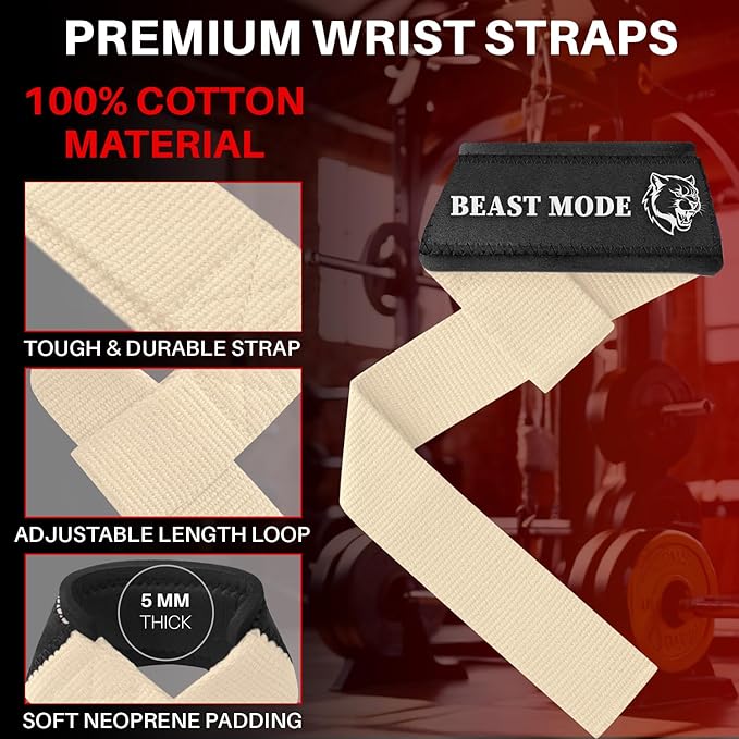 TECEUM Lifting Straps for Weightlifting Gym Strength Training - Wrist Straps with Neoprene Padded Cotton - Men & Women – Ideal for Powerlifting, Bodybuilding & Deadlifts
