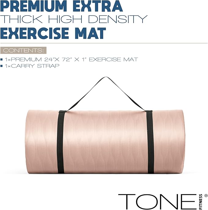 Tone Fitness 1-Inch Thick Yoga Mat | High-Density, Non-slip Exercise Mat with Carrying Strap for Yoga, Pilates, & Home Gym Workouts | Multiple Options