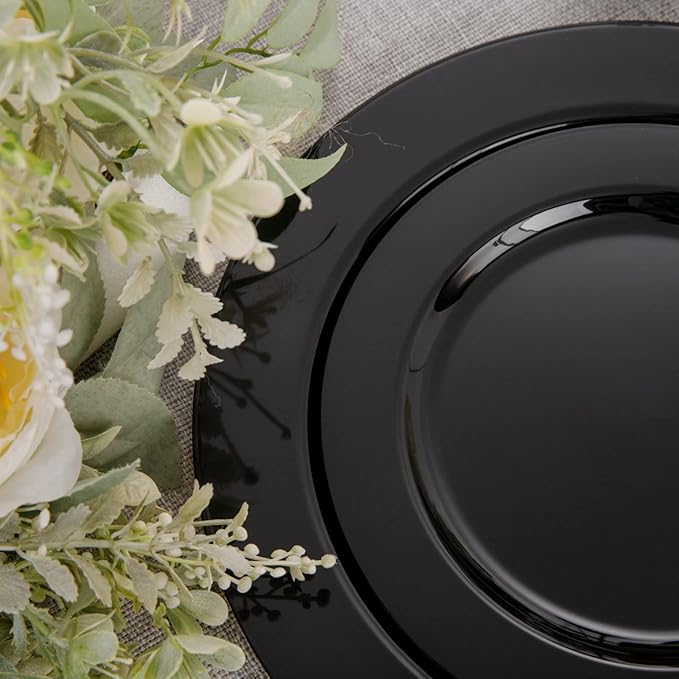 FLOWERCAT 60PCS Black Plastic Plates - Heavy Duty Black Disposable Plates for 30 guests Halloween Party/Wedding/New Year - Include 30PCS 10.25inch Dinner Plates and 30PCS 7.5inch Dessert Plates