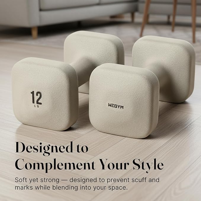 WeGym SafeGrip Square Dumbbells with Anti Slip Handles, Aesthetic Free Weights for Home Workouts, Stable Design Prevents Rolling during Floor Exercises