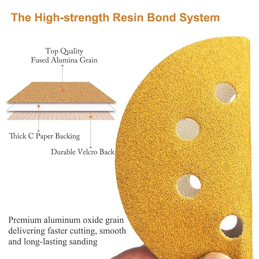 5-Inch 8-Hole Hook and Loop Sanding Discs 220-Grit Random Orbit Sandpaper, 50-Pack