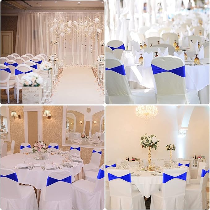 VDS Pack of 200 PCS | Purple | Spandex Chair Sashes Bows Without Buckle | Stretch Elastic Banquet Universal Folding Chair Band Tie with for Wedding Party Conference Celebration Event Decoration