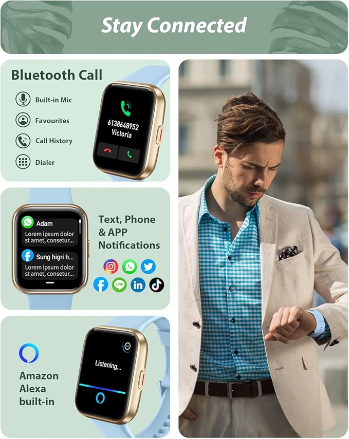 Tensky Smart Watch for Men Women(Call Receive/Dial), Alexa Built-in, 1.8" Touch Screen Fitness Tracker with Heart Rate Sleep Tracking, 100 Sports Modes, 3ATM Waterproof Smartwatch for Android iPhone