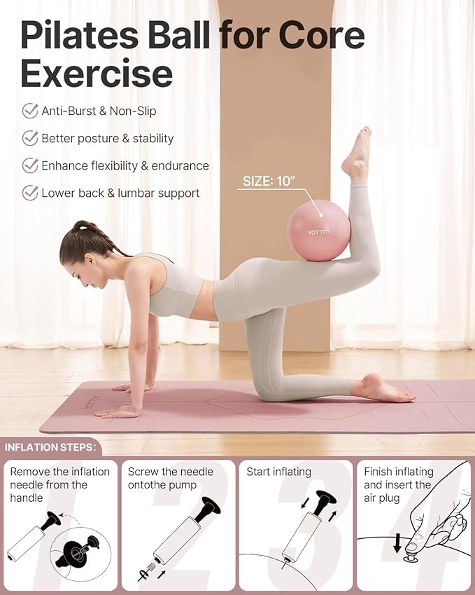 YOTTOY Pilates Ring and Ball Set, Figure 8 Resistance Bands, Stretch Bands&Guide,Pilates Equipment Set for Beginners for Home Workouts Core Strength, Yoga, Physical Therapy & Rehab