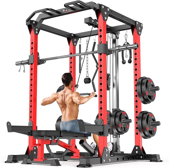 Multi-Purpose Squat Rack,Smith Machine Weight Rack Set with Cable Crossover System, Home Gym Power Racks, Power Racks and Packages