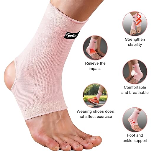 eYotto Open-Heel Ankle Sleeves (6 Pair), Breathable Foot & Ankle Compression Support for Swelling, Plantar Fasciitis & Sprain Relief for Men & Women(Pink)