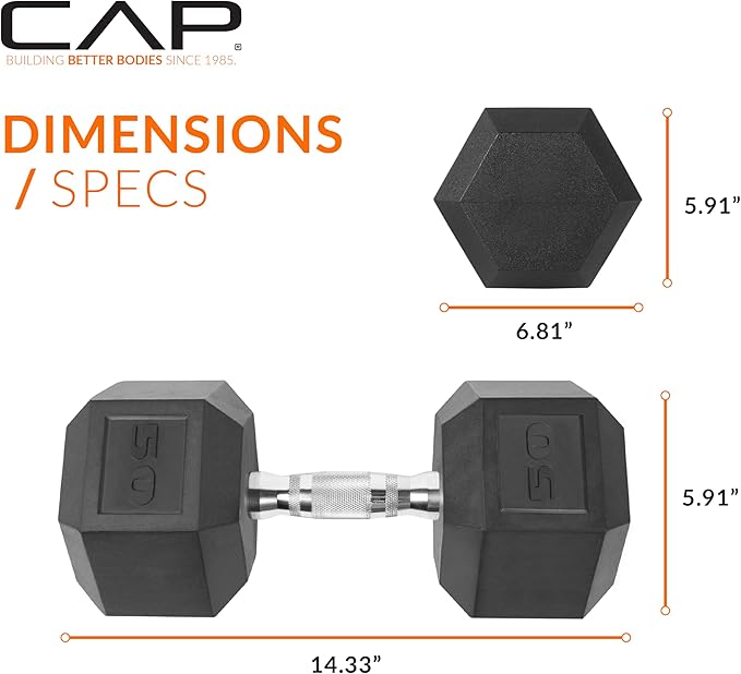 CAP Barbell Coated Hex Dumbbell Weight - Single | 10-120 lbs | Multiple Options