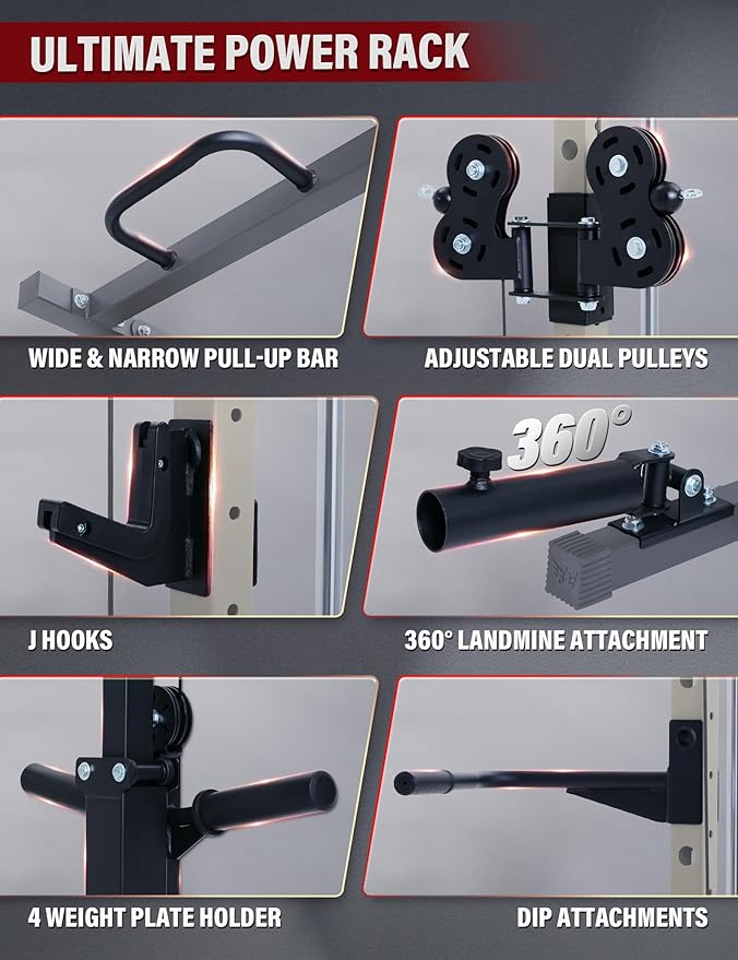 MAJOR FITNESS Drone3 Smith Machine, 2500lbs All-in-One Home Gym Power Rack with Dual Pulley System for Cable Crossover, Pull-Up Bars