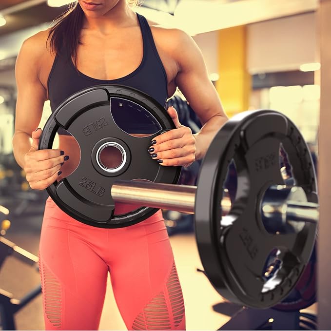RitFit Weight Plates for Barbell, 2-Inch Olympic Rubber Grip Plates for Weightlifting and Strength Training in Home & Gym, Single, Pair and Sets