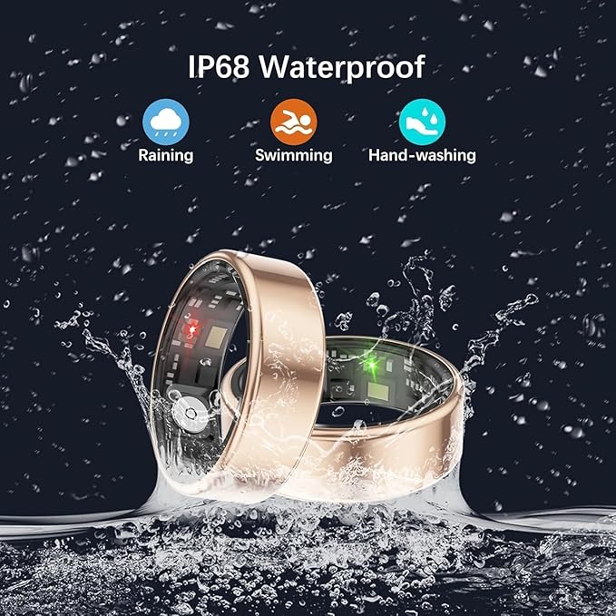 FKGZJF Smart Rings for Women Men, Fitness Ring with Heart Rate, Blood Oxygen, HRV, Stress, Sleep Tracker, Step Tracker, No Subscription Fee, lP68 Waterproof Smart Ring for iPhone & Android (Gold 8#)