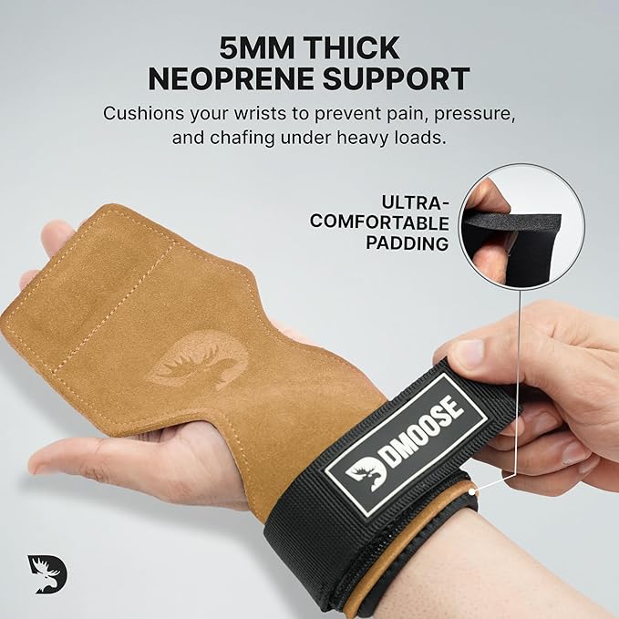 DMoose Fitness Weight Lifting Hooks (Pair) for Deadlifts, Pull Ups, Rows & Shrugs - Anti-Rip Nylon Strap Hand Grips with Thick Wrist Padding - Heavy Duty Wrist Straps for Weightlifting & Gym Workouts