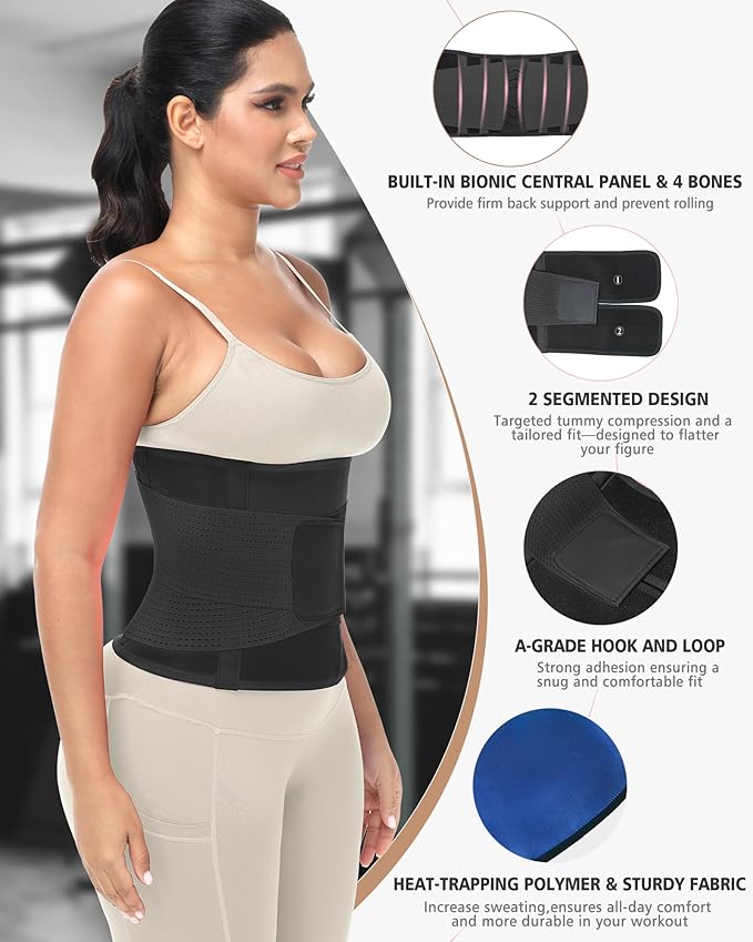 Waist Trainer for Women & Men - Sweat Belly Fat Trimmer Belt - Tummy Control Body Shaper & Back Support Sauna Suit