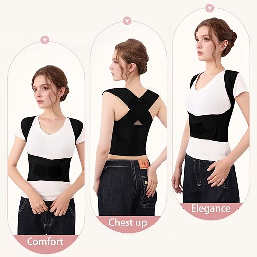 Posture Corrector for Women and Men Plus Size Full Back Support Brace Straightener Scoliosis Spine Upper Back Pain Relief Adjustable Shoulder Instant Posture Corrector with Hunchback (Black, XXX-Large)