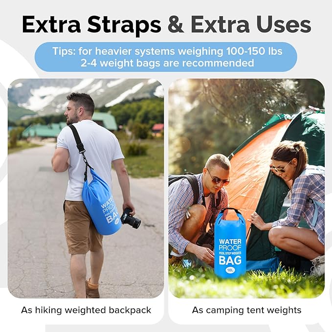 Goovilla Pool Ladder Weights Universal | 2 Pack 10L 500D PVC Waterproof Tear-Resistance Sand Bags for Above Ground Pools Steps | Easy to Fill and Seal with Strong Handle and 2 Straps (Sky Blue)