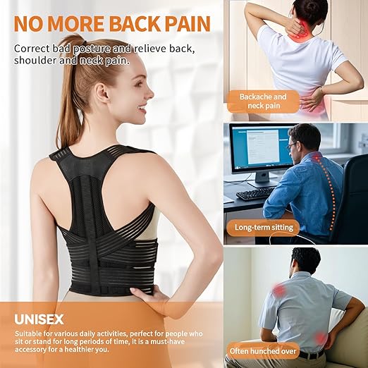Posture Corrector for Women and Men, Back Support Brace for Neck Shoulder & Upper and Lower Back Pain Relief, Invisible Adjustable Lightweight Posture Corrector Under Clothes(Black, Small)
