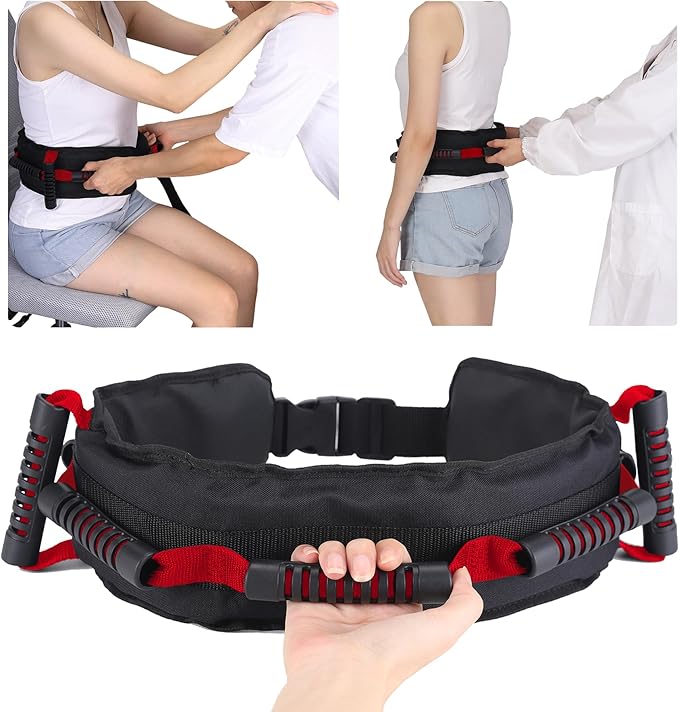 Gait Belt for Seniors, Transfer Belt with 7 Nylon Padded Handles, Medical Belt for Lifting Patients, Safety Gait Belt for Elderly Easy to Use Quick Release Buckle(Red)