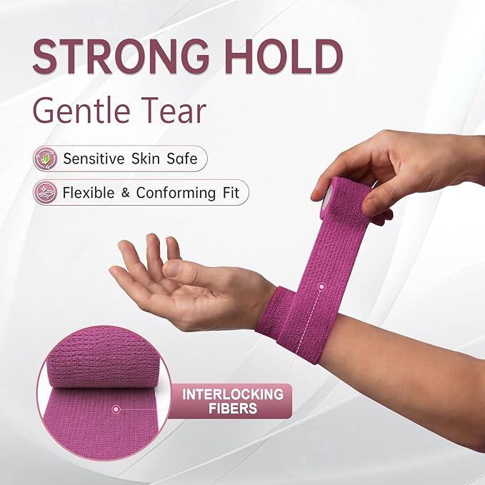18 Pack Athletic Wrap Self Adhesive Bandage, 2 Inch Wide Elastic Sports Tape for Neon Pink, High Visibility Ankle Tape for Sports Wound Wrap, Ideal for Wrist Ankle Thumb Support