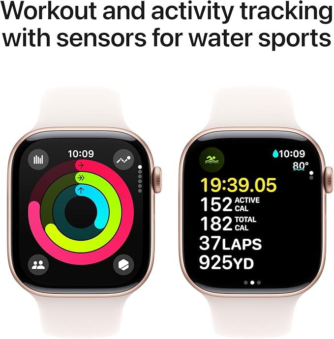 Apple Watch Series 10 [GPS 46mm case] Smartwatch with Rose Gold Aluminum Case with Light Blush Sport Band - M/L. Fitness Tracker, ECG App, Always-On Retina Display, Water Resistant