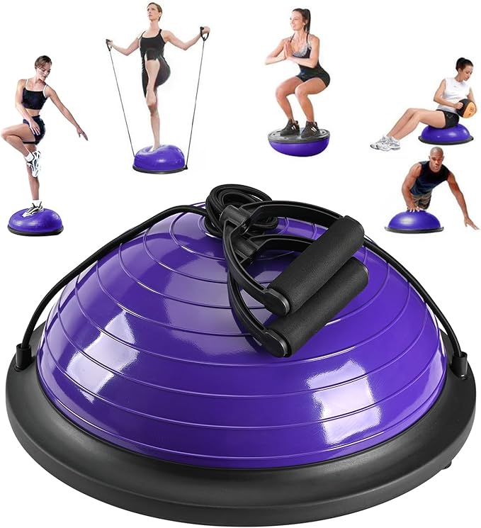 Half Balance Ball Trainer, Half Yoga Exercise Ball with Resistance Bands and Foot Pump, Balance Trainer for Stability Training, Strength Exercise Fitness, Home Gym Workout Equipment