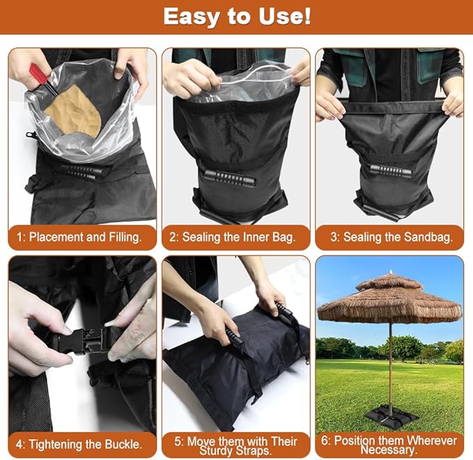 Abnaok Umbrella Base Weight Fillable Sandbags, 2PCS Sandbags for Weigh, Sandbag Weights for Patio Umbrella for Outdoor Garden (Without Sand) (90lbs(2 x 45lbs))