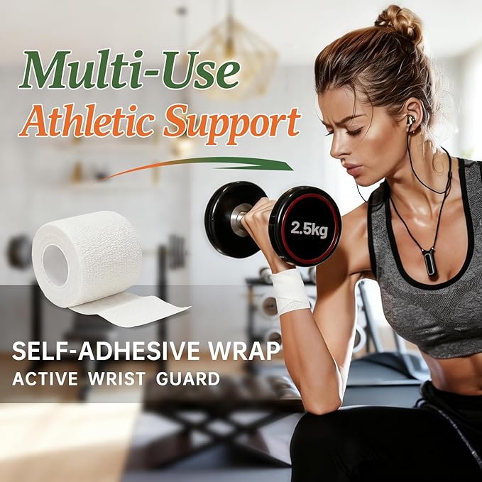 18 Pack Self Adhesive Bandage Wrap, Self Adherent Tape Cohesive Bandage Wrap for Sports, 2 Inch White Elastic Compression Wrap for Home Care Supplies, Wrist and Ankle During Gym Workouts