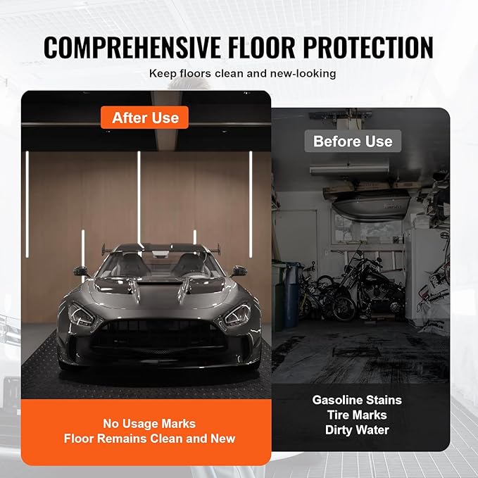 VEVOR Floor Mats, 2 Rolls x 14.7 x 3.6 Ft PVC Flooring Roll, Non-Slip Diamond Texture, 106.56 sq.ft Covering Space, Black Mats for Under Cars, Garage Industry Gym