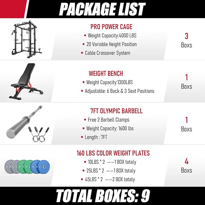 Sportsroyals Squat Rack, LAT Power Cage, Power Rack Multi-Function with Pulley System and Training Attachments for Home Gym