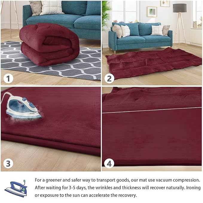 Baby Play Mat for Floor Nursery Muscle Area Rug Playroom Rug 47"x47" Memory Foam 1.3" Thick Crawling Mat for Babies,Toddlers, Infants,Kids(Burgundy)