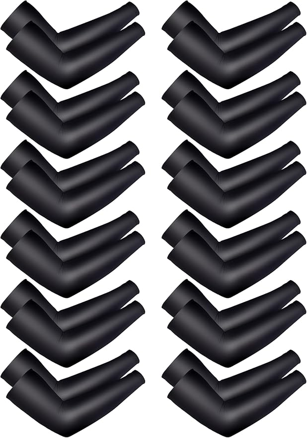 12 Pairs Sports Arm Sleeves for Kids Basketball Baseball Arm Sleeves UV Sun Protection Cooling Arm Cover Sleeve