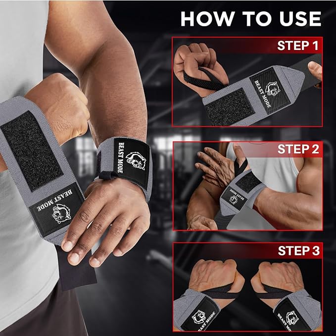 TECEUM Weightlifting Wrist Wraps with Thumb Loop – Gray – Beast Mode – 12 inch – Heavy-Duty Workout Wrist Support & Protection – Ideal for Powerlifting, Strength Training, Bodybuilding