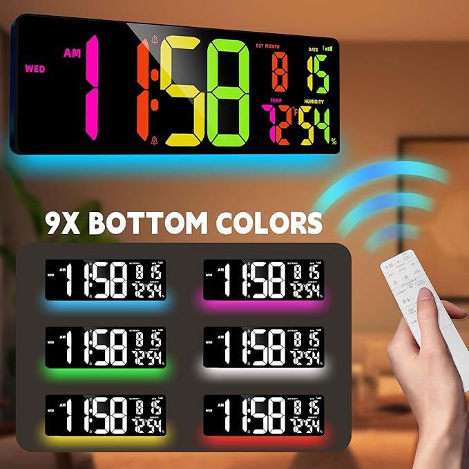 16.5" Large Digital Wall Clock, Bluetooth Sync Time, Count Down Timer, Dual Alarm, Big LED RGB Color, Auto DST, Digital Clock for Living Room Classroom Desk, Christmas Birthday Gift for Senior Mom Dad