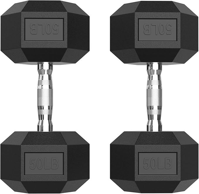 PAPABABE Hex Dumbbell Set with Rubber Grip 2.5-125lb, Odorless Rubber Coated Weight Fixed Dumbbells Set of 2, Weights for Women at Home, Hand Weights for Home Gym & Strength Training,Pesas Para Ejercicios