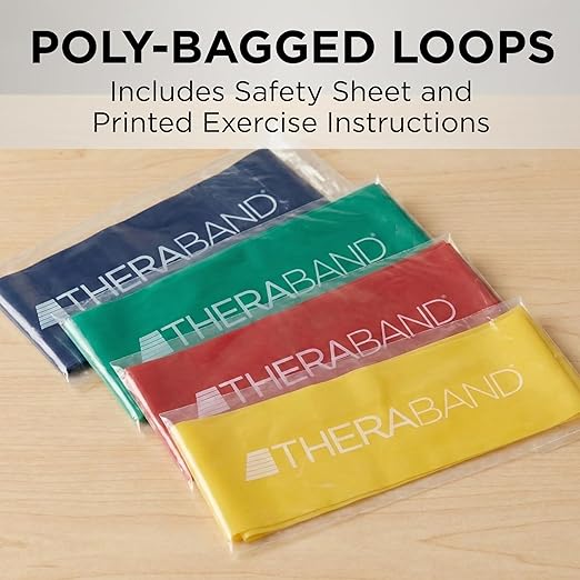 THERABAND Resistance Band Loop Set, 18" Workout Bands for Strength Training, Stretching & Physical Therapy, Set of 4 Color-Coded Exercise Bands with Varying Resistance Levels, Portable & Durable