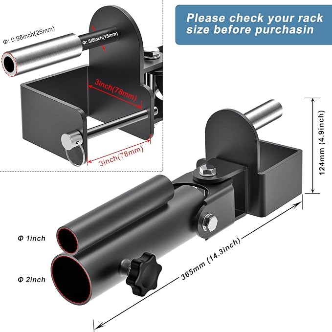 Kipika Power Rack Attachment for 5/8" & 1" Holes - Heavy Duty Home Gym Equipment for 2x2 or 3x3 Squat Rack, Adjustable and Easy to Install
