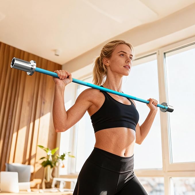 PAPABABE 5LB Mini Barbell Bar 4ft Technique Training Barbell For Beginner Women kid 2-inch Plate Barbell for Home Gym Fitness