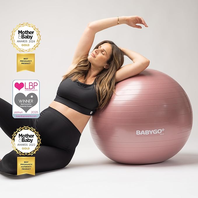BABYGO Birthing Ball - Pregnancy Yoga Labor & Exercise Ball & Book Set Trimester Targeting, Maternity Physio, Birth & Recovery Plan Included Anti Burst Eco Friendly