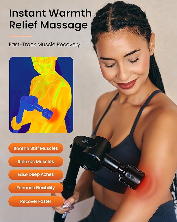 NAPRE Massage Gun with Heat and Cold,Deep Tissue Percussion Back Massager for Muscle/Neck/Body Pain Relief with Long Extension Handle,32-Speeds,Foldable with 5 Adjustable Angles,Mothers Day Gifts