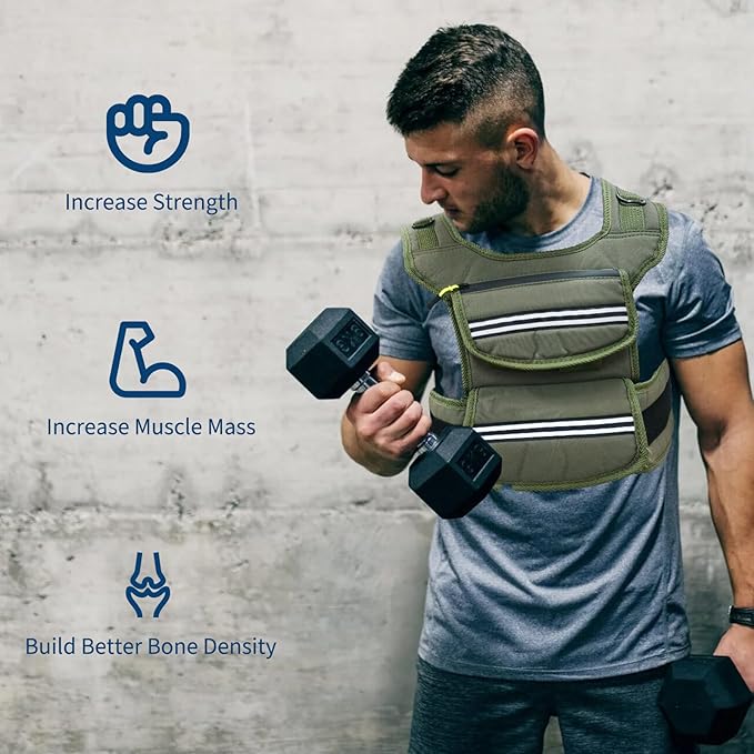 Adjustable Weighted Vest, 25/35/45 Lbs Weight Vest for Men, Weighted Vest with Pocket/Reflective Strips/Solid Iron Weights
