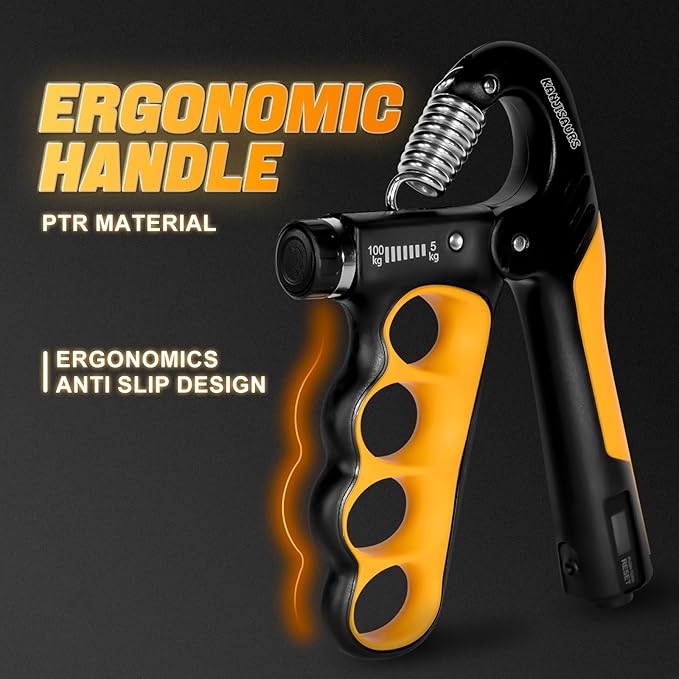 Grip Strength Trainer, Adjustable Resistance Forearm Strengthener with 11-220Lbs (5-100KG), Digital Counter, Ergonomic Hand Gripper Strengthener for Musicians, Athletes & Injury Recovery