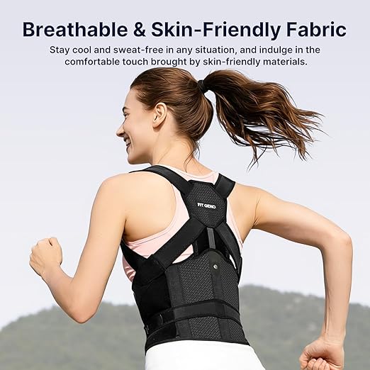 Fit Geno Posture Corrector for Women and Men HeightFit: Patented Height Adjustable Back Brace - Neck Shoulder & Full Back Pain Relief - Improve Posture Correct Hunchback Slouching Under Clothes (Medium)