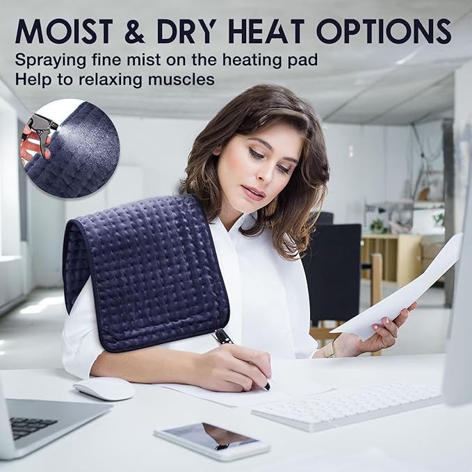 DAILYLIFE Heating Pad for Back Pain Relief, 12" x 24" Electric Heating Pads for Cramps, Back with 6 Heat Settings, Fast-Heating Technology, Auto Shut Off, UL Certification, Dark Blue