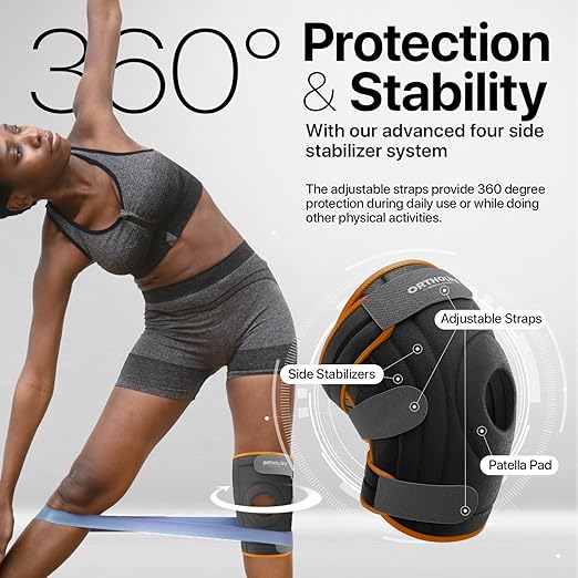 Knee Brace for Women and Men – Knee Compression Sleeve for Meniscus Tear, ACL, Arthritis Pain Relief, Patella Pad & Side Stabilizers – Please Check How To Size Video (Orange, XXL)