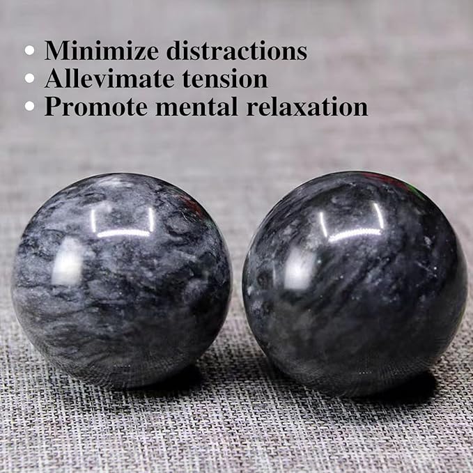 Traditional Chinese Baoding Balls, Marble Health Exercise Stress Relief Balls, Dark Grey, 2-Piece Set (Dark Grey, Small-1.38")