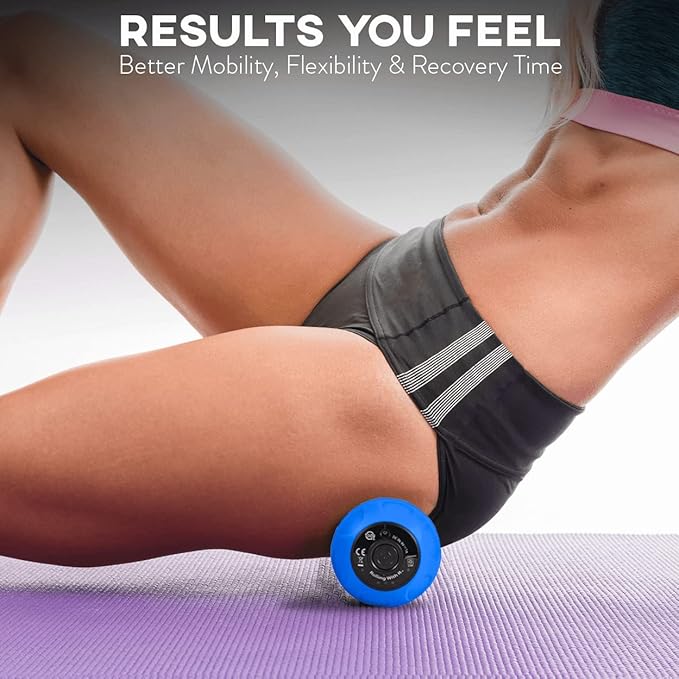 Rolling With It Vibrating Peanut Massage Ball - Deep Tissue Trigger Point Therapy, Myofascial Release - Handheld, Cordless - 4 Intensity Levels - Dual Lacrosse Ball Vibration Massager (Blue)