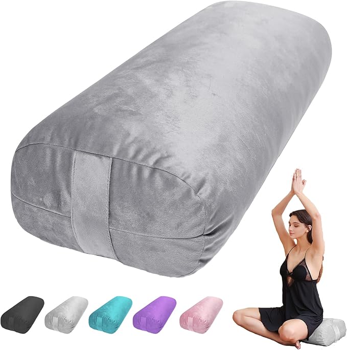 Yoga Bolster Pillow for Restorative & Yin Yoga - Meditation Pillow with Velvet Cover - Rectangular