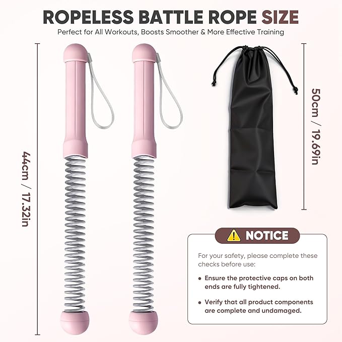 Weighted Ropeless Battle Ropes, Heavy Duty Portable Cordless Battle Rope for Home Gym with Poster, Cordless Battle Rope with Storage Bag for Strength Training, Fitness Equipment for Men & Women(Pink)