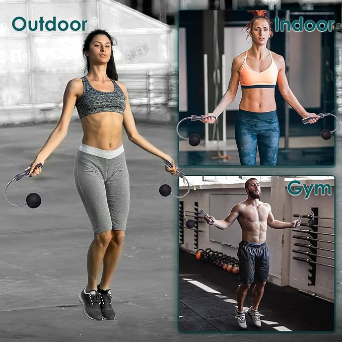 Cordless Jump Rope for Fitness with Indoor Jumping Rope Weighted Ropeless Skipping Jump Rope for Men Women Kids High-Speed Rope Skipping for Narrow Space Fit Weight Loss and General Workouts